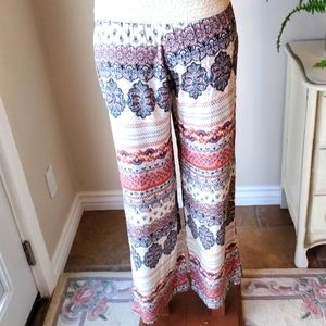 Joe B BOHEMIAN Palazzo Pants Gypsy Aztec BOHO Wide Flowy Pants Elastic Waistband